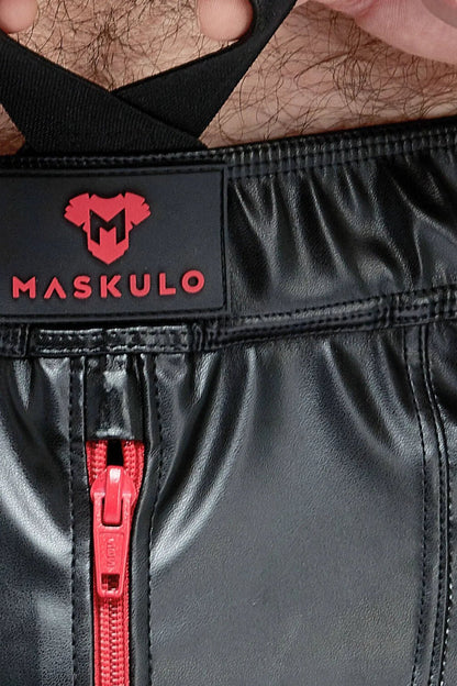Skulla. Leatherette Jogging Shorts. Black+Red - MSH102 - Y1 - www.maskulo.berlin - Local store