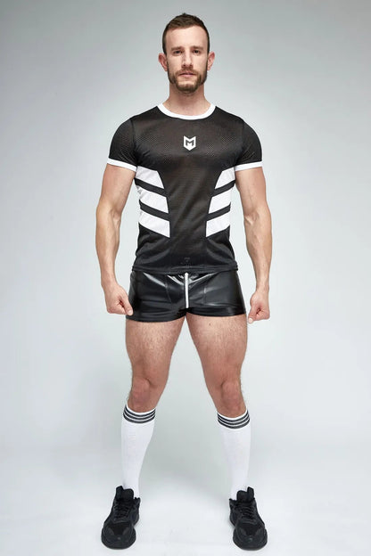 Skulla. Leatherette Jogging Shorts. Black+White - MSH103 - Y1 - www.maskulo.berlin - Local store