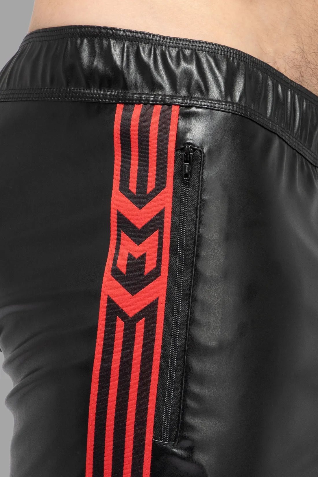 Skulla. Leatherette Soccer Shorts. Black+Red - MSH104-Y1 - www.maskulo.berlin - Local store