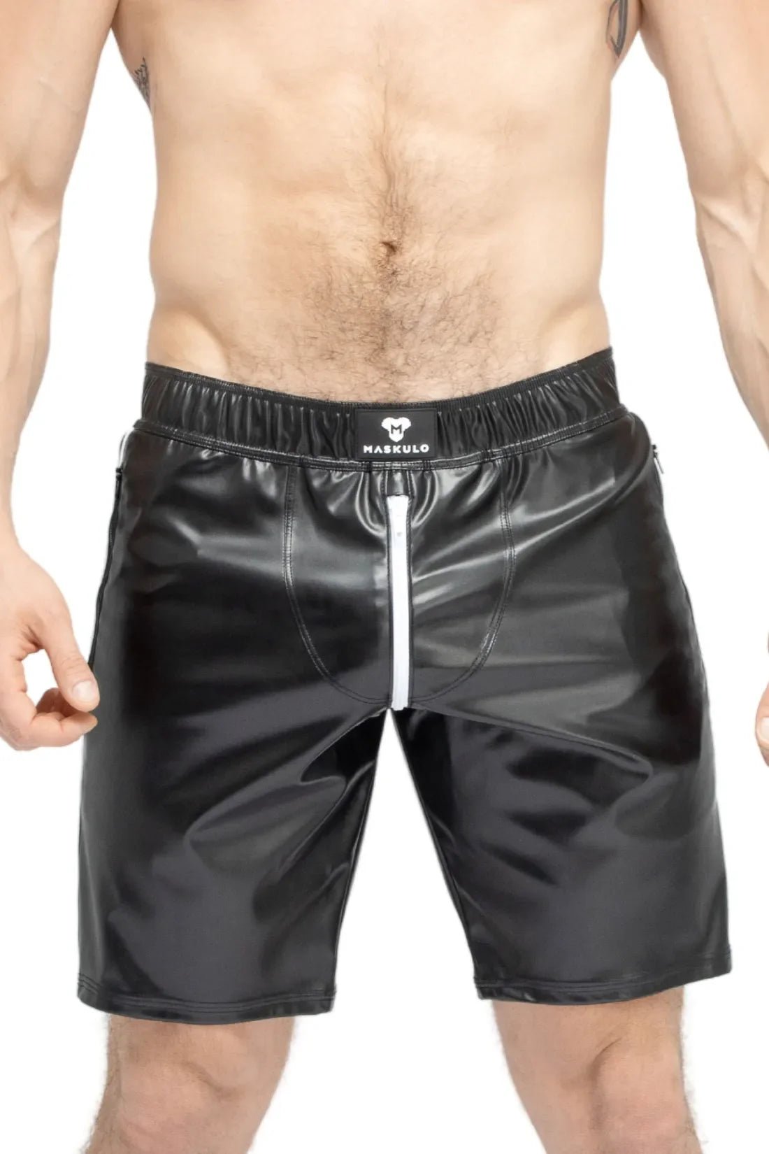 Skulla. Leatherette Soccer Shorts. Black+White - MSH105-Y1 - www.maskulo.berlin - Local store