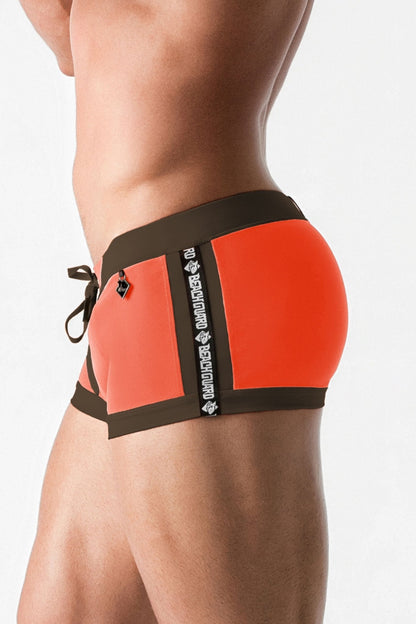 Swimming Trunk Shorts With Zip Imitation On The Front. Orange+Brown - MSW104-Y1 - www.maskulo.berlin - Local store