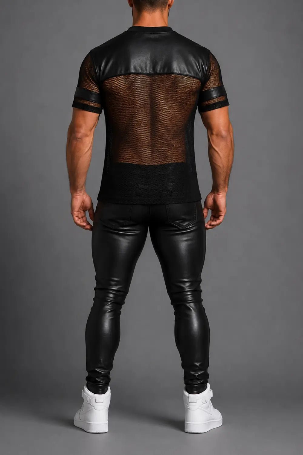 T-Shirt '1' of Mesh and PU leather - NTS312-Y1 2 - www.maskulo.berlin Local City Store