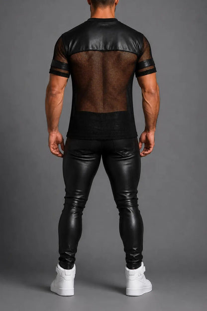 T-Shirt '1' of Mesh and PU leather - NTS312-Y1 2 - www.maskulo.berlin Local City Store