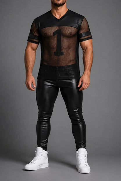 T-Shirt '1' of Mesh and PU leather - NTS312-Y1 4 - www.maskulo.berlin Local City Store