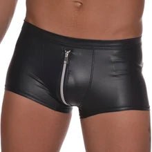 Thin PU Leather Shorts. 2-side Silver Zipper + Black - NSH360-Y1 - www.maskulo.berlin - Local store