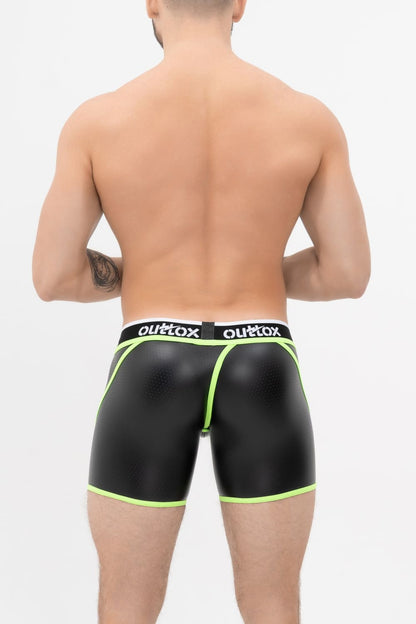 Wrap-Rear Short Tights. Snap Codpiece. Black+Green Neon - XSH113-Y1 - www.maskulo.berlin - Local store