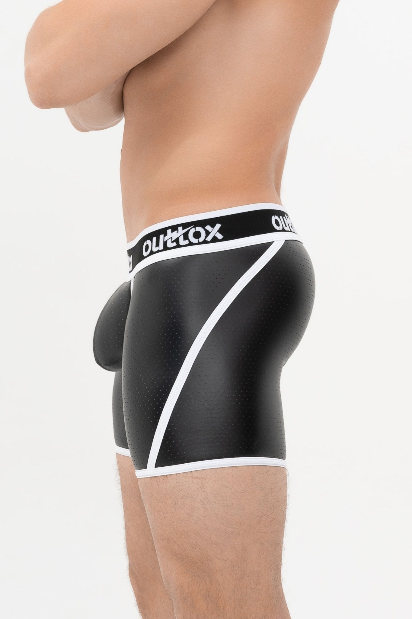 Wrap-Rear Short Tights. Snap Codpiece. Black+White - XSH115-Y1 - www.maskulo.berlin - Local store