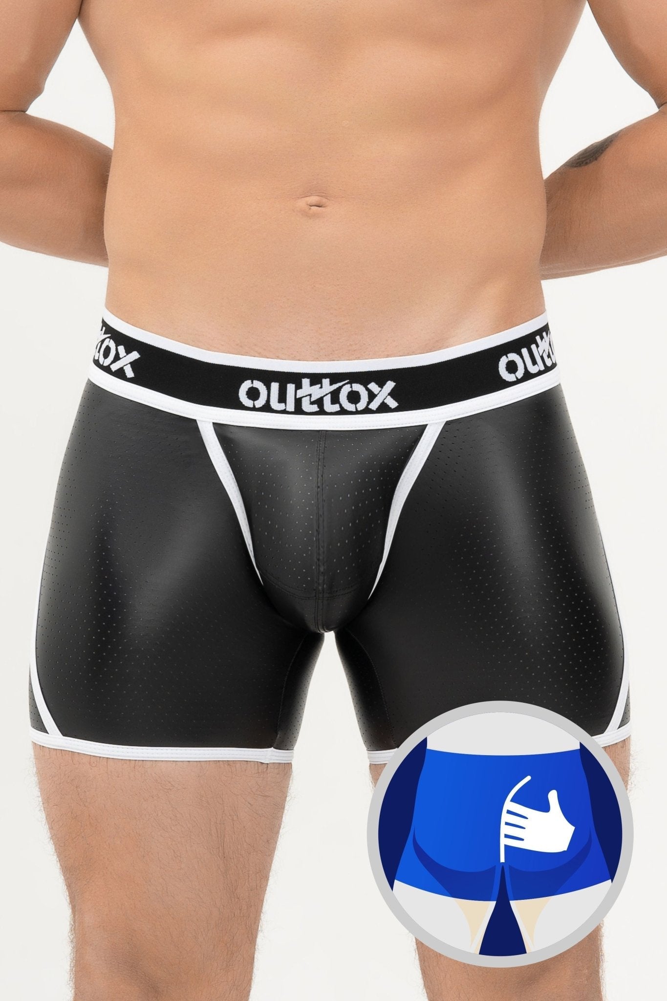 Wrap-Rear Short Tights. Snap Codpiece. Black+White - XSH115-Y1 - www.maskulo.berlin - Local store