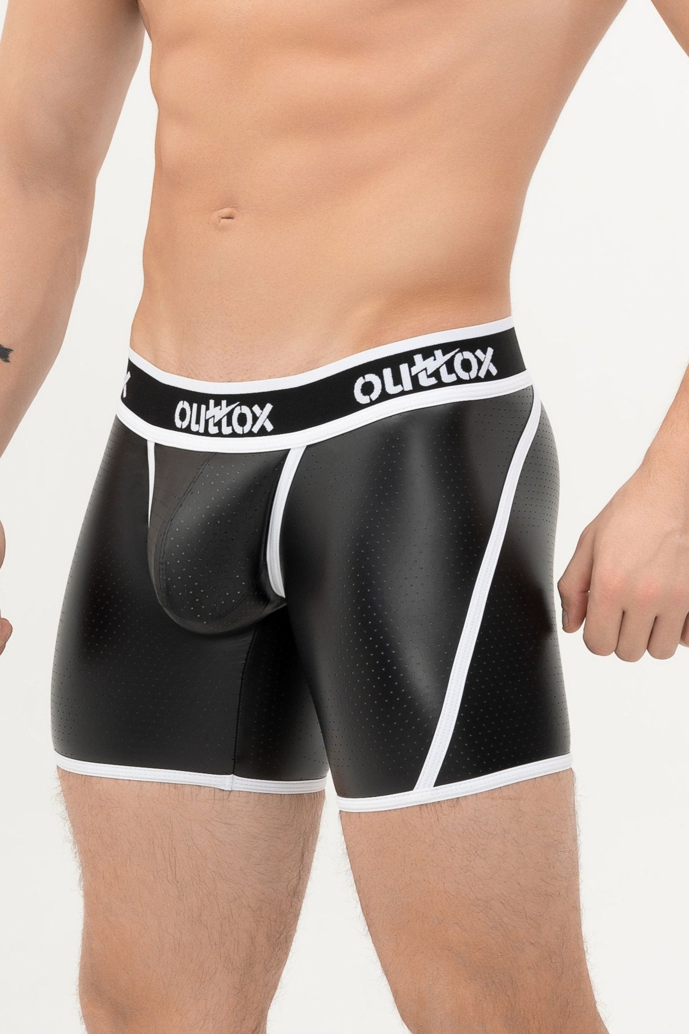 Wrap-Rear Short Tights. Snap Codpiece. Black+White - XSH115-Y1 - www.maskulo.berlin - Local store
