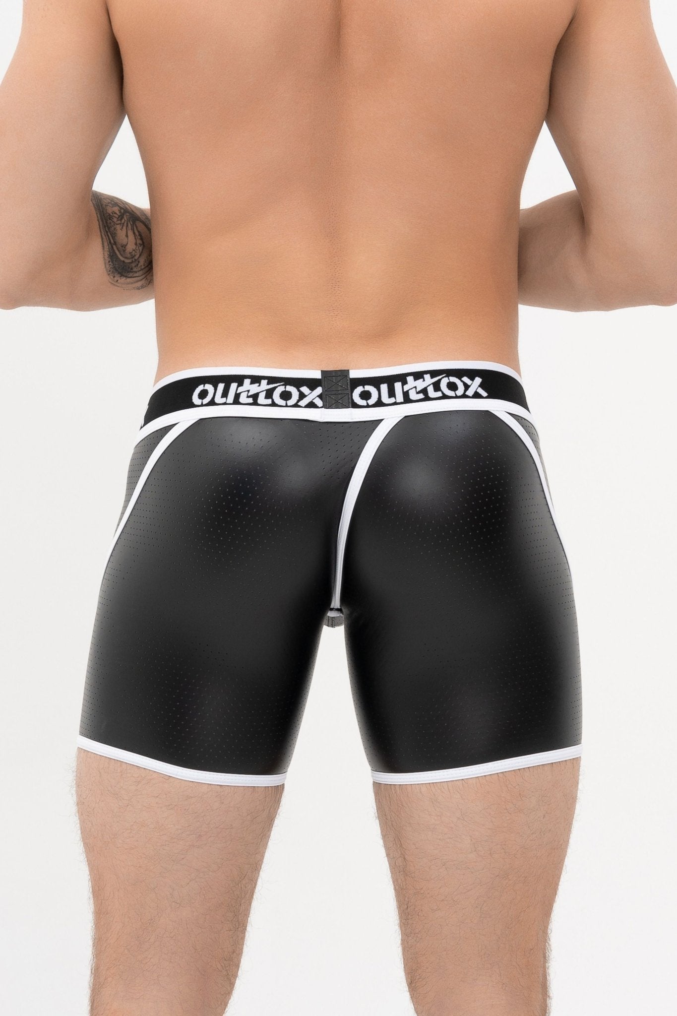 Wrap-Rear Short Tights. Snap Codpiece. Black+White - XSH115-Y1 - www.maskulo.berlin - Local store