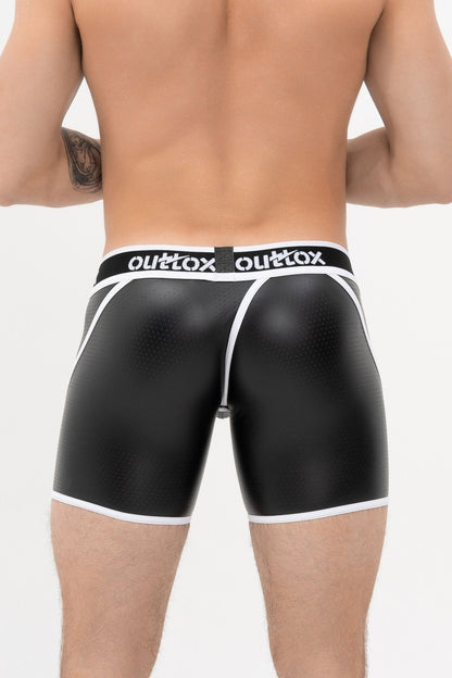 Wrap-Rear Short Tights. Snap Codpiece. Black+White - XSH115-Y1 - www.maskulo.berlin - Local store