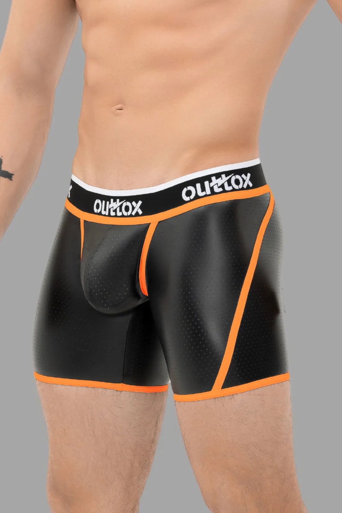 Wrap-Rear Shorts. Snap Codpiece. Black+Orange - XSH112-Y1 - www.maskulo.berlin - Local store