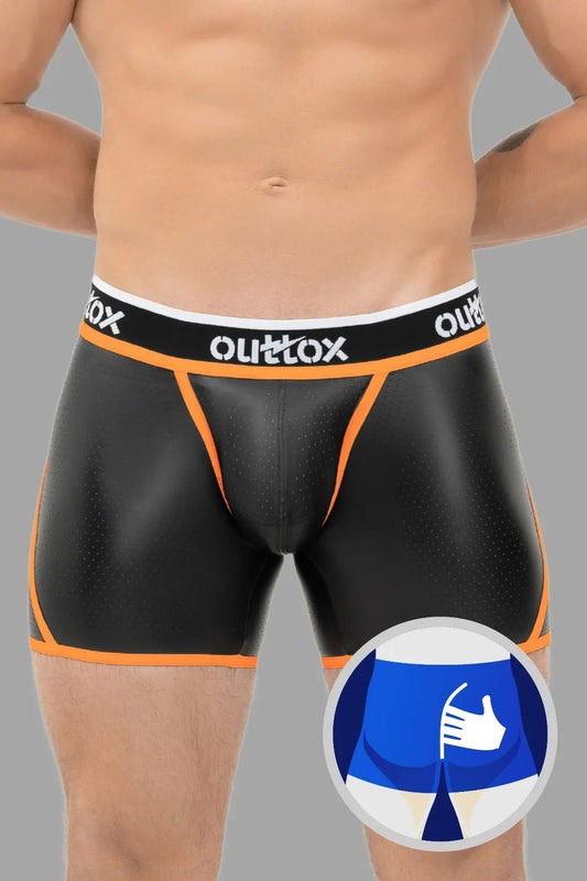 Wrap-Rear Shorts. Snap Codpiece. Black+Orange - XSH112-Y1 - www.maskulo.berlin - Local store