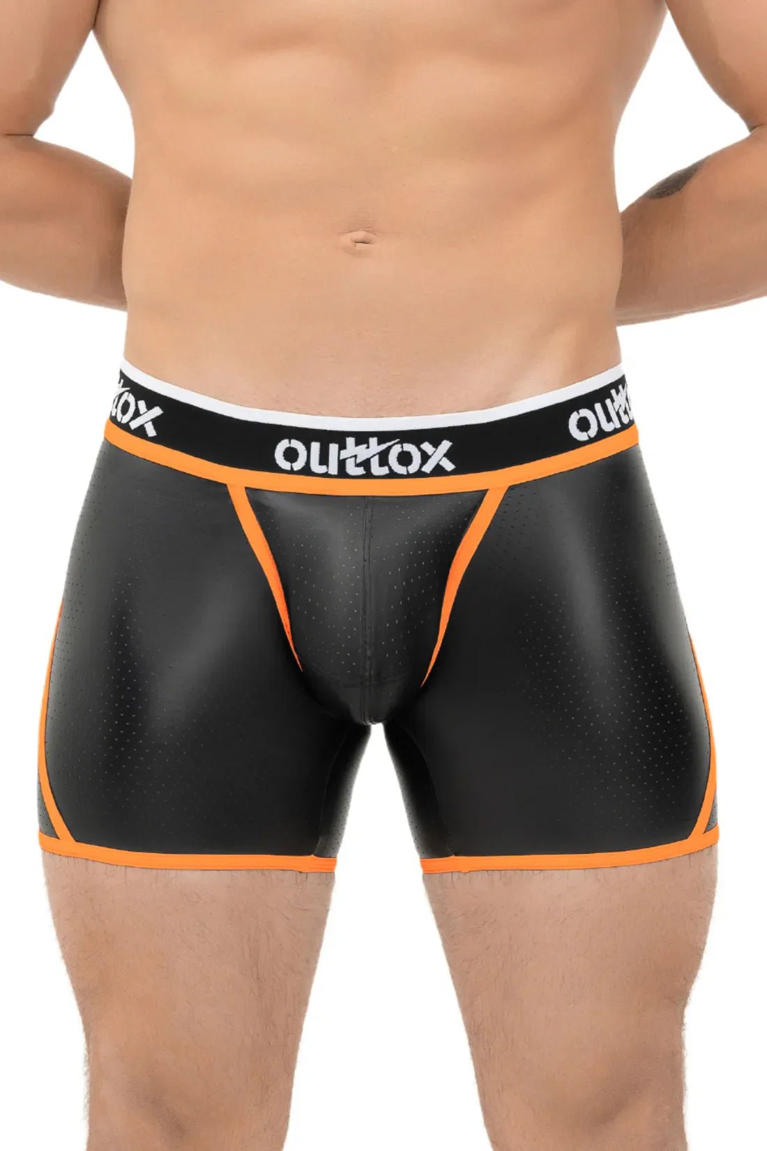 Wrap-Rear Shorts. Snap Codpiece. Black+Orange - XSH112-Y1 - www.maskulo.berlin - Local store