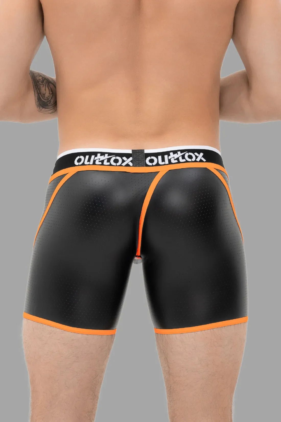Wrap-Rear Shorts. Snap Codpiece. Black+Orange - XSH112-Y1 - www.maskulo.berlin - Local store