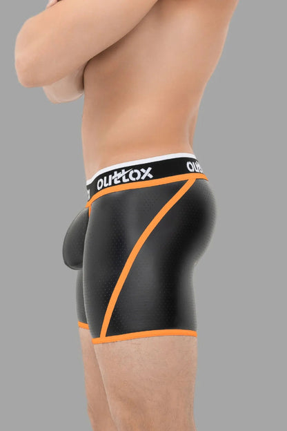 Wrap-Rear Shorts. Snap Codpiece. Black+Orange - XSH112-Y1 - www.maskulo.berlin - Local store