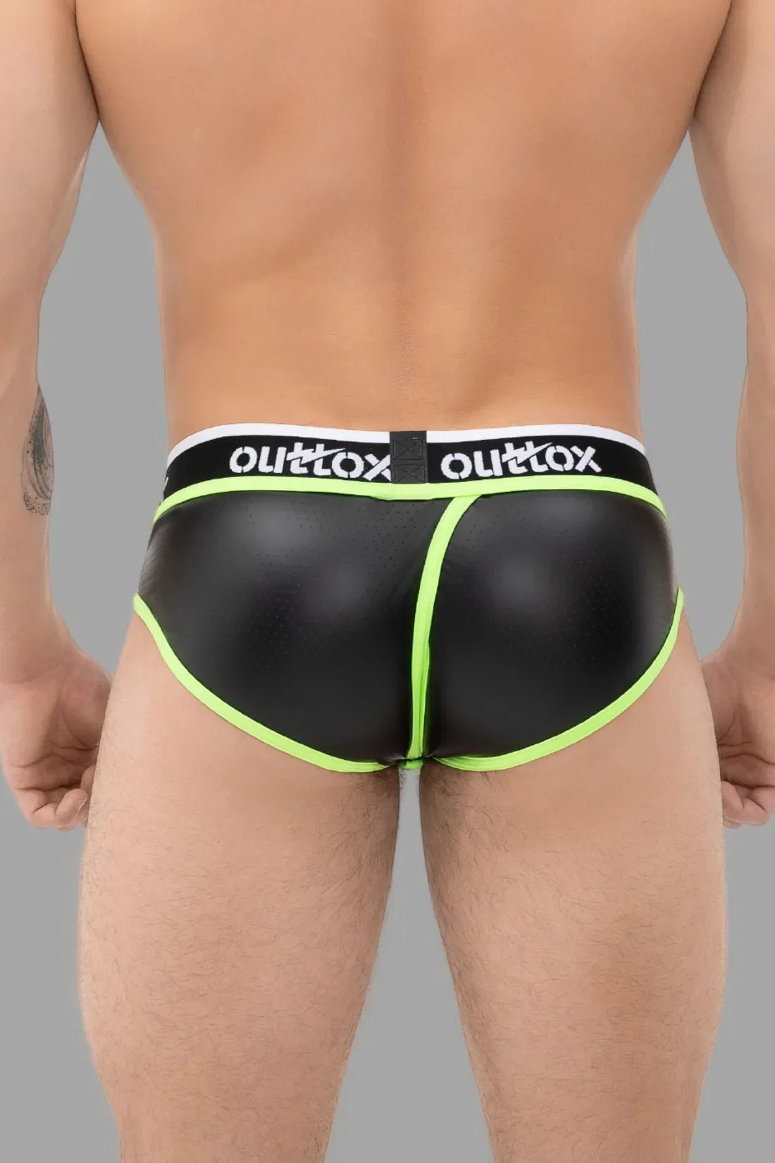 Wrapped Rear Briefs With Snap Codpiece. Black+Green Neon - XBR109-Y1 - www.maskulo.berlin - Local store