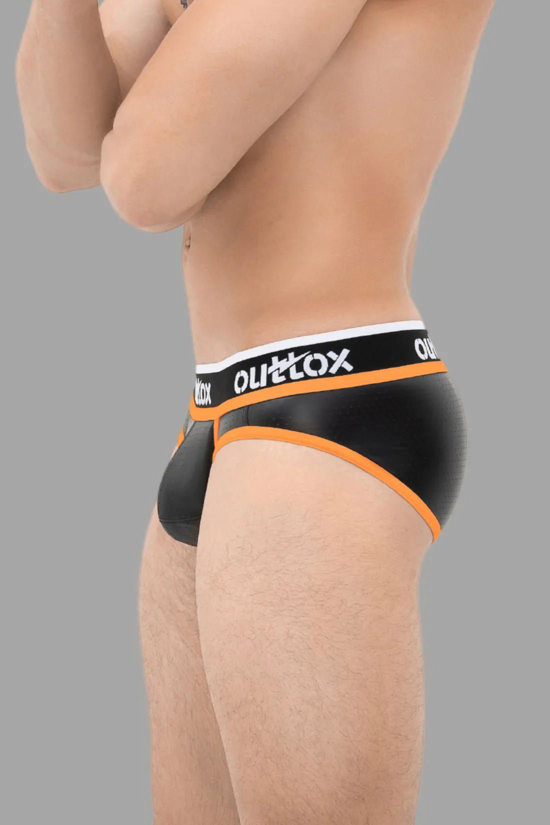 Wrapped Rear Briefs With Snap Codpiece. Black+Orange - XBR108-Y1 - www.maskulo.berlin - Local store