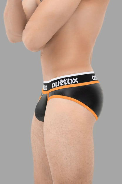 Wrapped Rear Briefs With Snap Codpiece. Black+Orange - XBR108-Y1 - www.maskulo.berlin - Local store