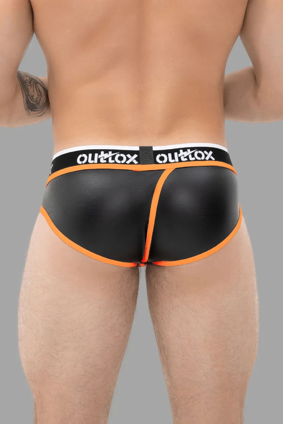 Wrapped Rear Briefs With Snap Codpiece. Black+Orange - XBR108-Y1 - www.maskulo.berlin - Local store