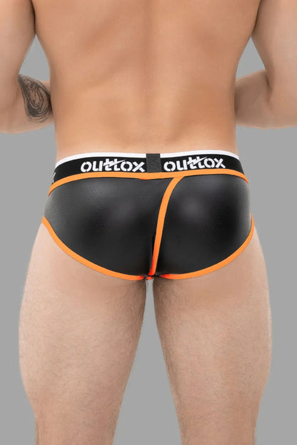 Wrapped Rear Briefs With Snap Codpiece. Black+Orange - XBR108-Y1 - www.maskulo.berlin - Local store