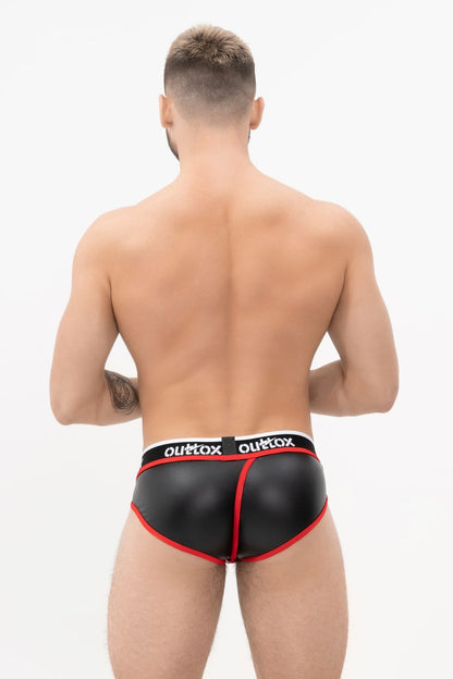 Wrapped Rear Briefs With Snap Codpiece. Black+Red - XBR107-Y1 - www.maskulo.berlin - Local store