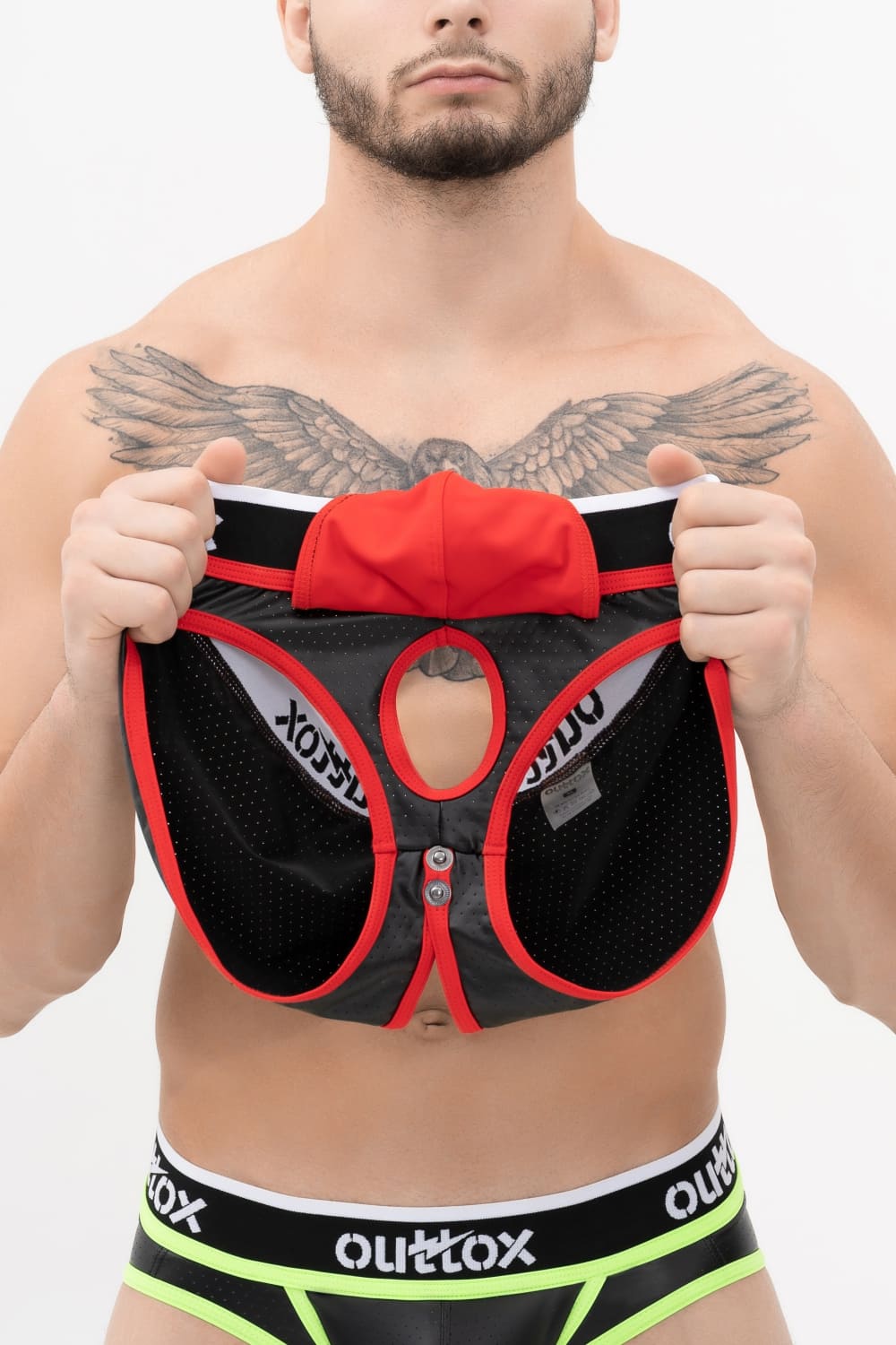 Wrapped Rear Briefs With Snap Codpiece. Black+Red - XBR107-Y1 - www.maskulo.berlin - Local store