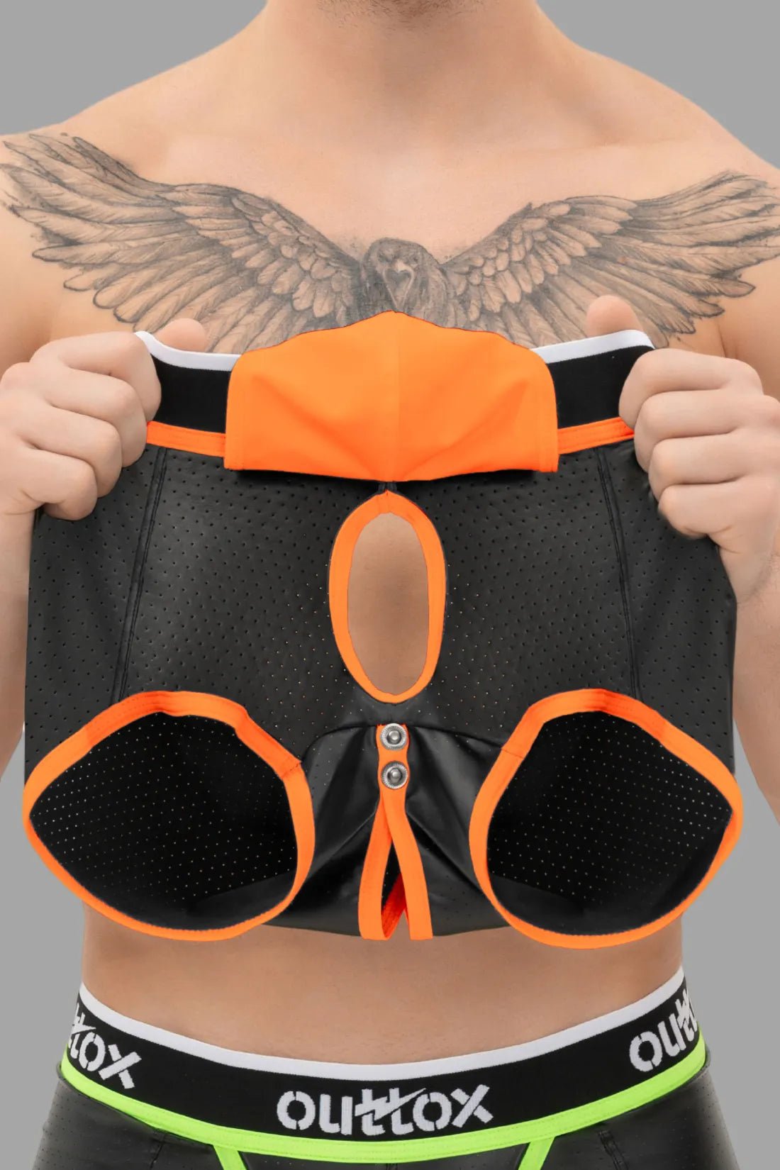 Wrapped Rear Trunk Shorts With Snap Codpiece. Black+Orange - XTR109-Y1 - www.maskulo.berlin - Local store