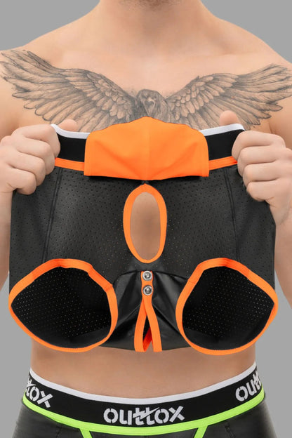 Wrapped Rear Trunk Shorts With Snap Codpiece. Black+Orange - XTR109-Y1 - www.maskulo.berlin - Local store