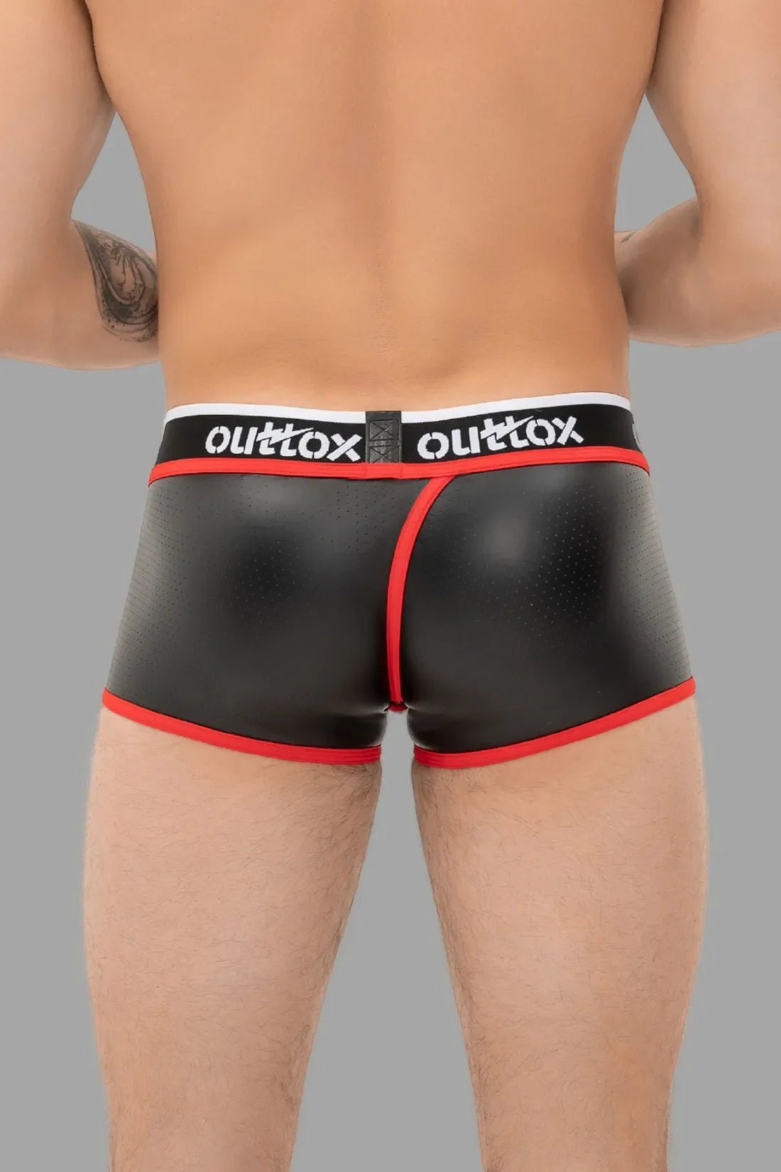 Wrapped Rear Trunk Shorts With Snap Codpiece. Black+Red - XTR108-Y1 - www.maskulo.berlin - Local store