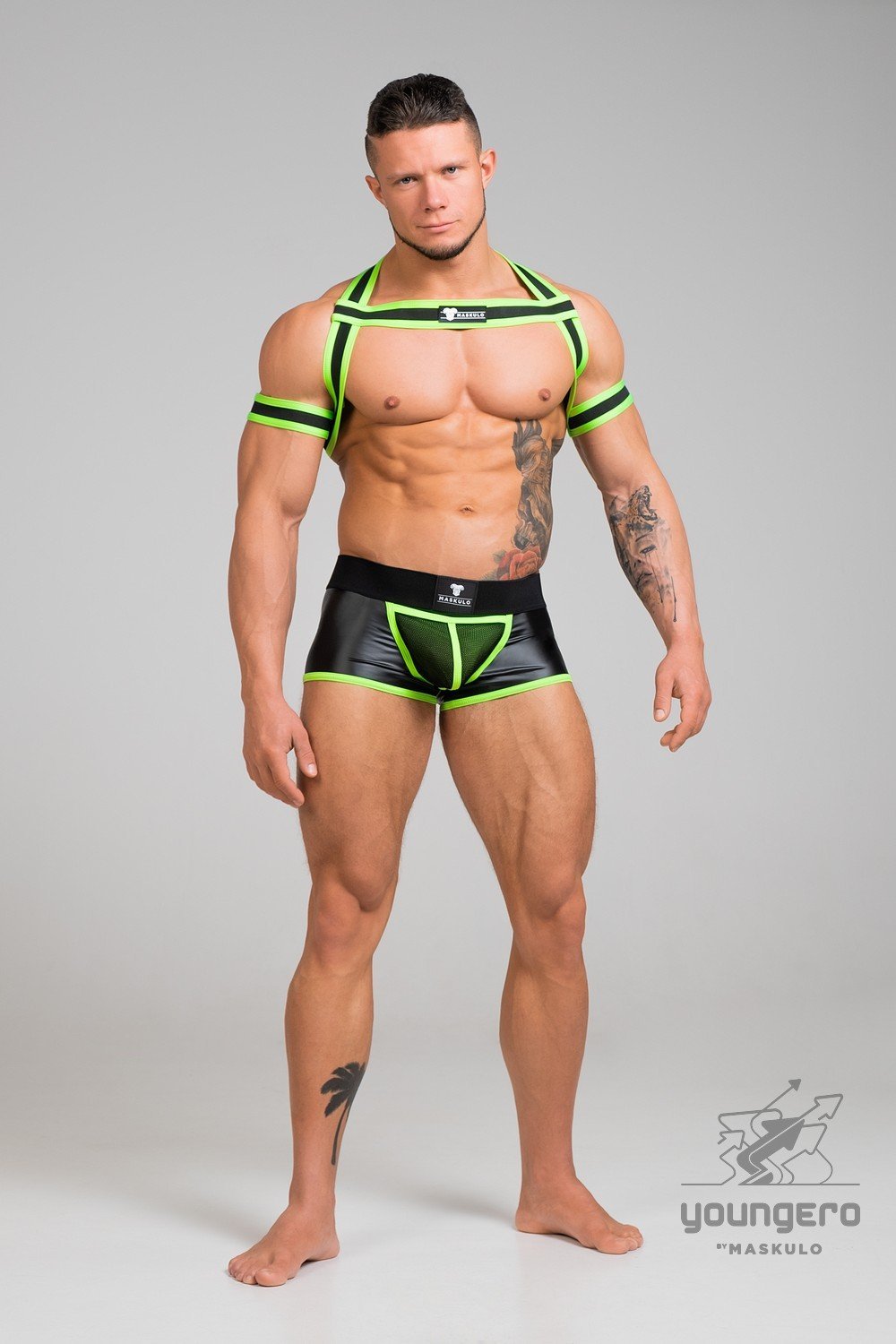 Youngero. Elastic Harness with Biceps Bands. Green Neon - MHR150-Y1 - www.maskulo.berlin - Local store