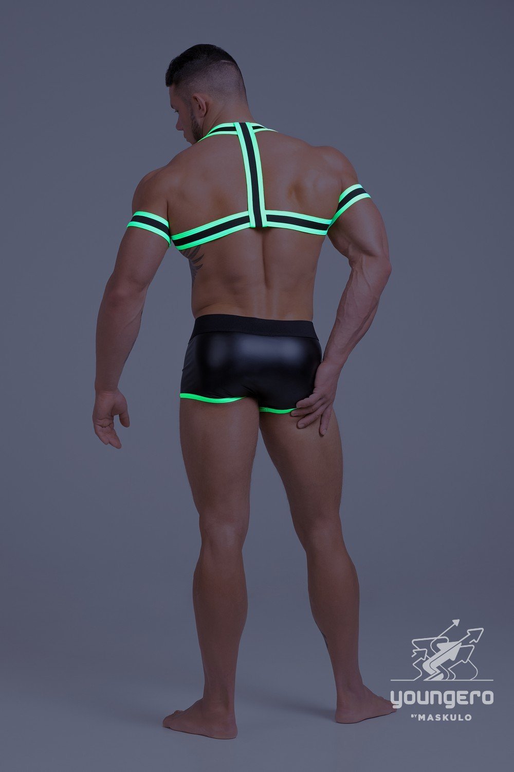 Youngero. Elastic Harness with Biceps Bands. Green Neon - MHR150-Y1 - www.maskulo.berlin - Local store