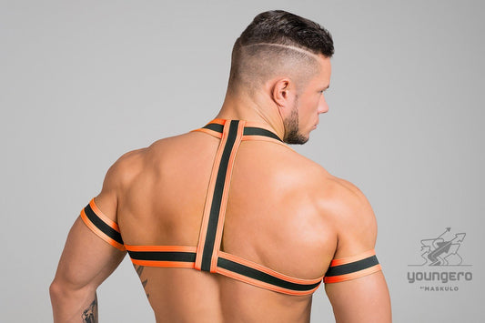 Youngero. Elastic Harness with Biceps Bands. Orange Neon - MHR149-Y1 - www.maskulo.berlin - Local store