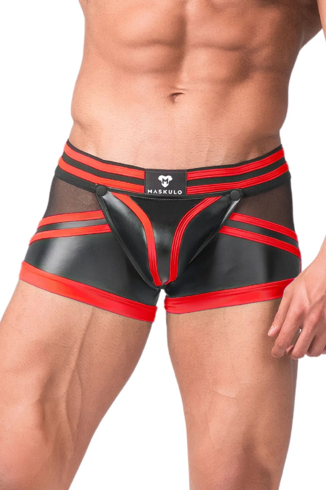 Youngero Generation Y. Men's Trunk Shorts. Codpiece. Zippered Rear. Black+Red - MTR101 - Y1 - www.maskulo.berlin - Local store