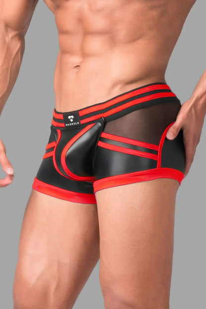 Youngero Generation Y. Men's Trunk Shorts. Codpiece. Zippered Rear. Black+Red - MTR155-Y1 - www.maskulo.berlin - Local store