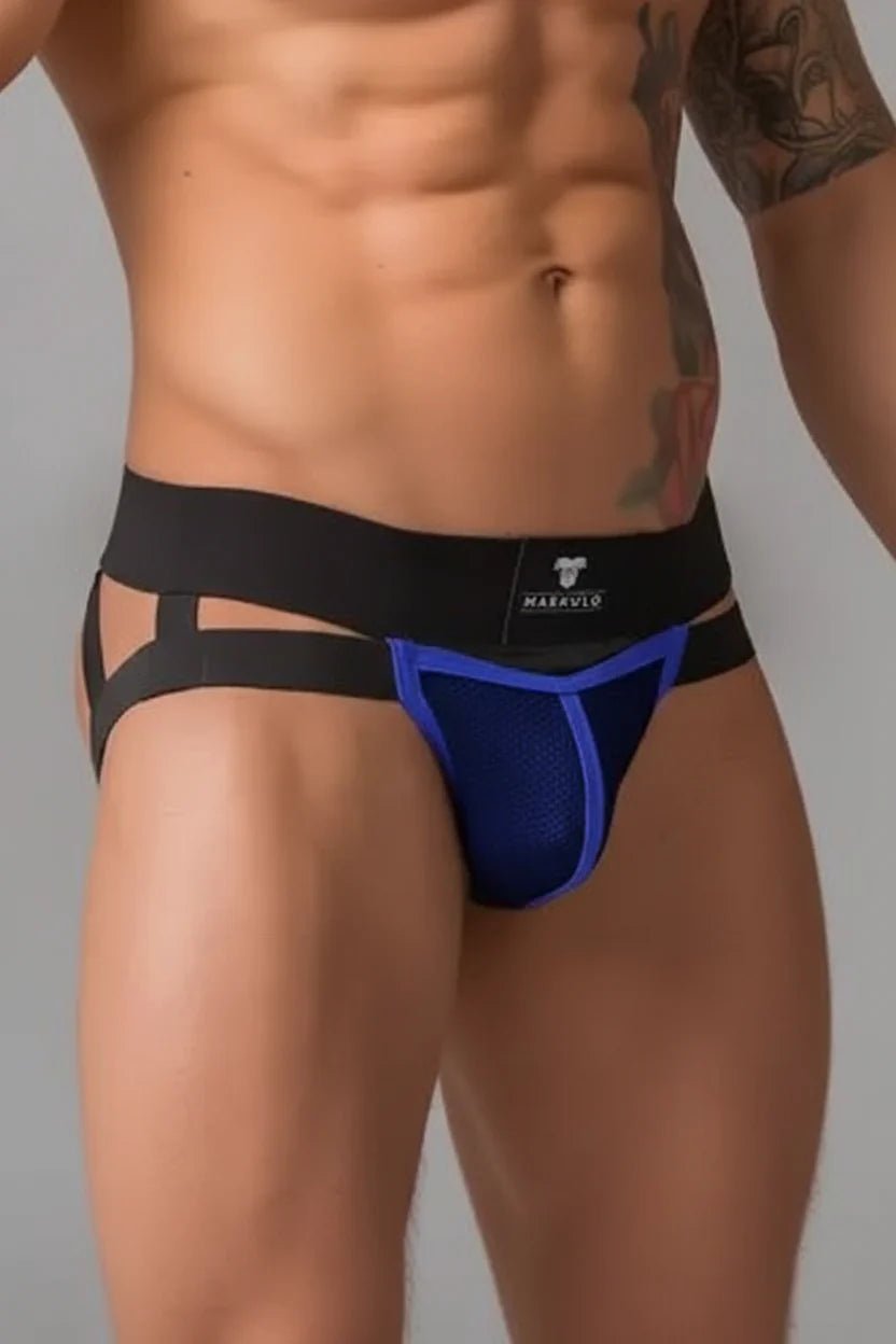 Youngero. Jockstrap. Mesh Codpiece. Blue Royal + Black - MJS165-Y1 1 - www.maskulo.berlin Local City Store