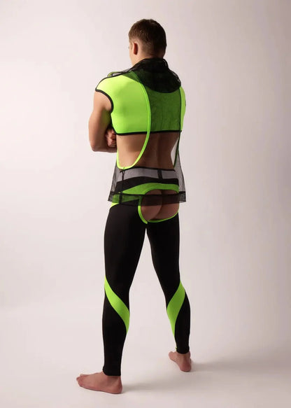 Youngero Classic. Open Rear Leggings. Green Neon
