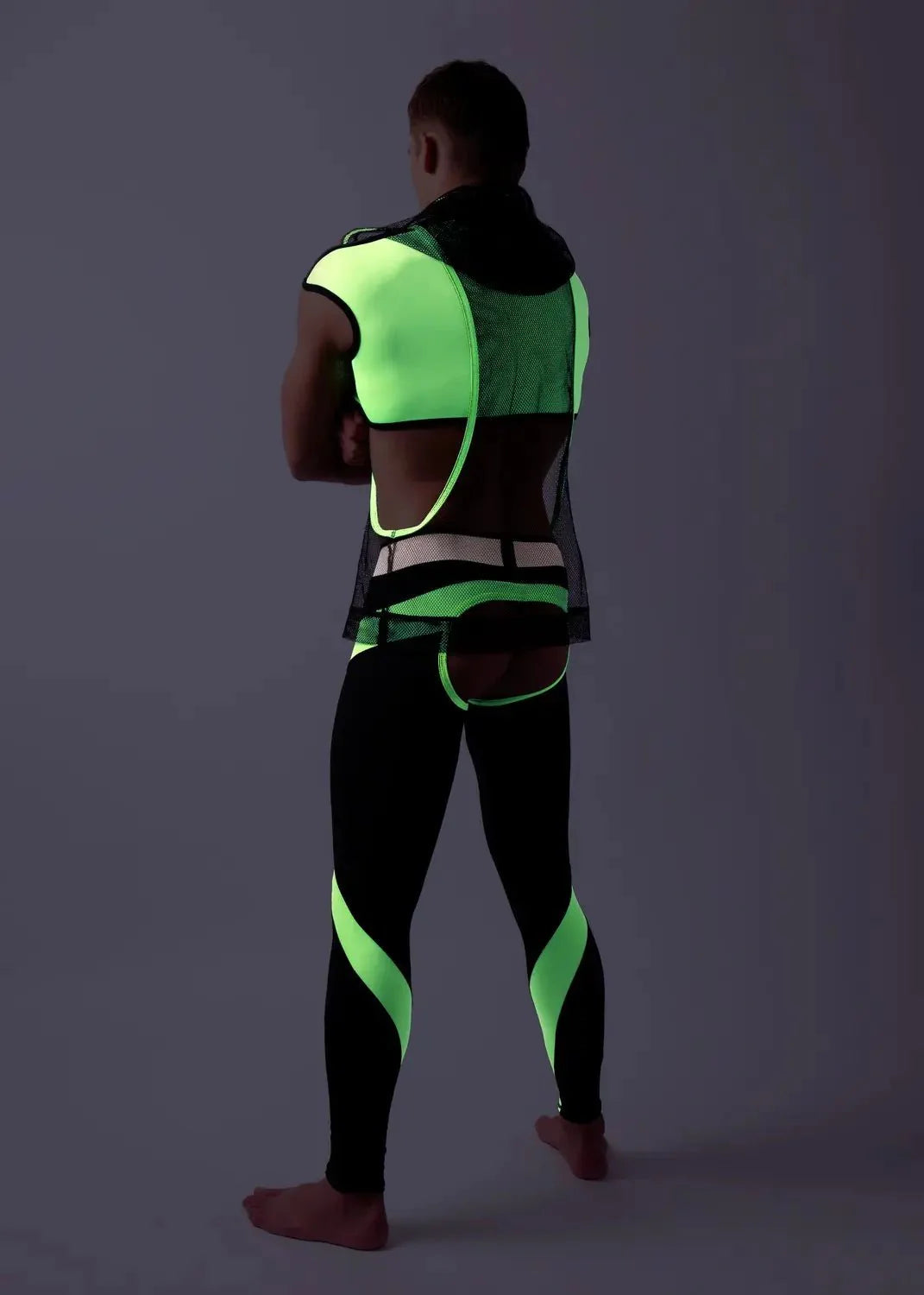 Youngero Classic. Open Rear Leggings. Green Neon