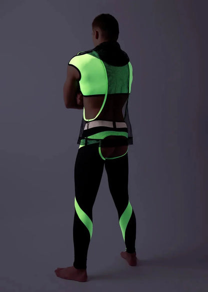 Youngero Classic. Open Rear Leggings. Green Neon