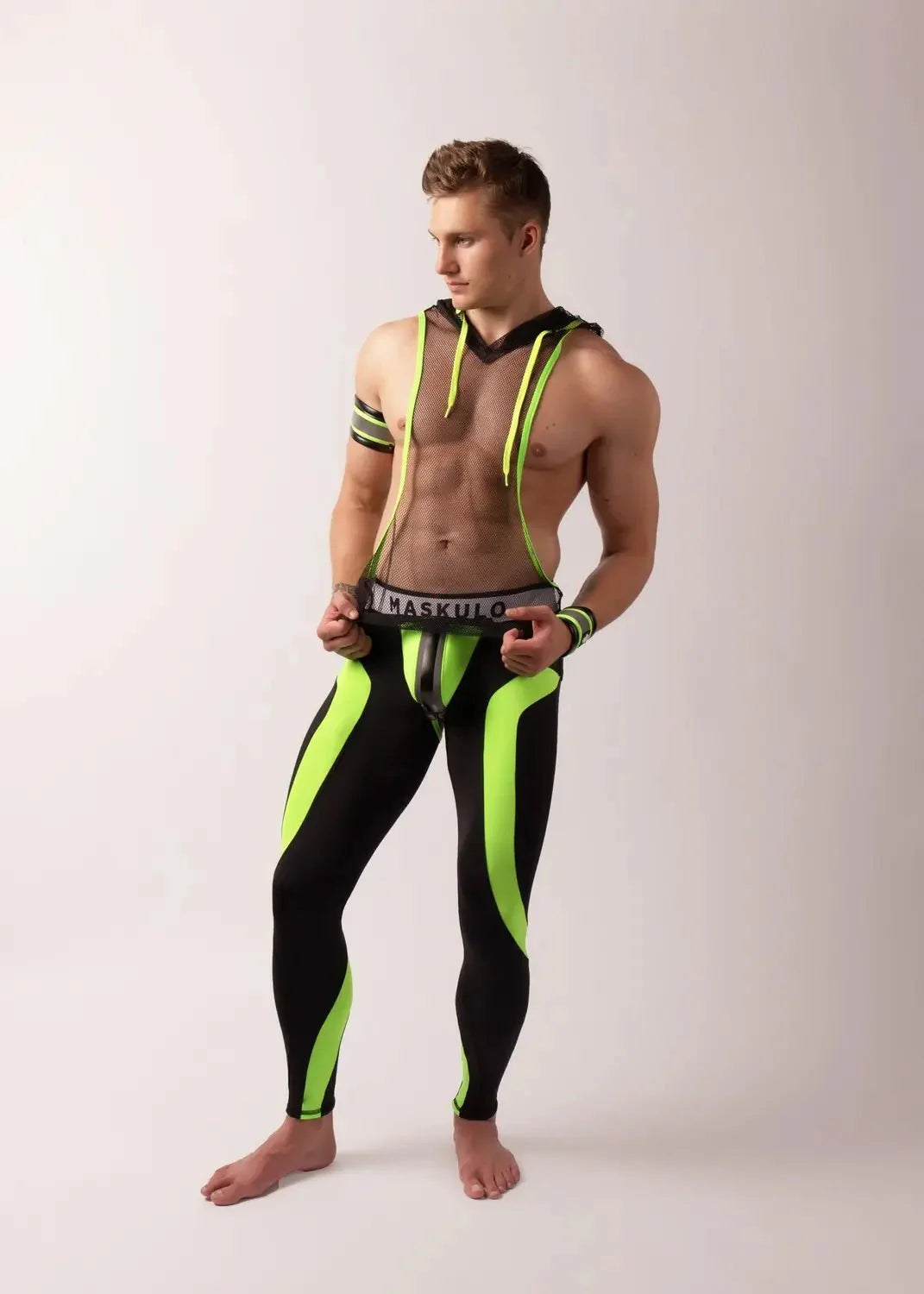 Youngero Classic. Open Rear Leggings. Green Neon