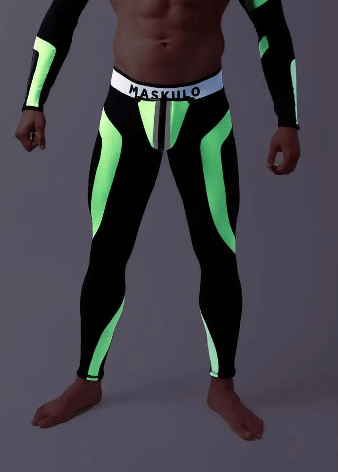 Youngero Classic. Open Rear Leggings. Green Neon