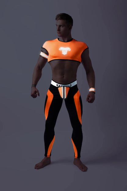 Youngero Classic. Zip-Rear Leggings. Orange Neon