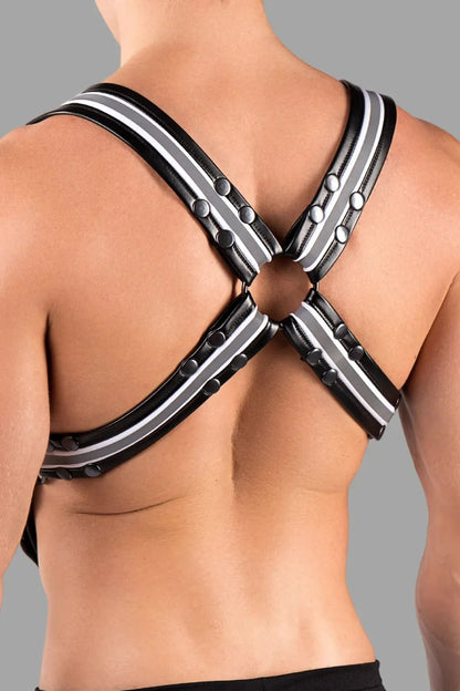 Youngero. Men's Fetish Body Harness. Black+White Neon - MHR123-Y1 4 - www.maskulo.berlin Local City Store