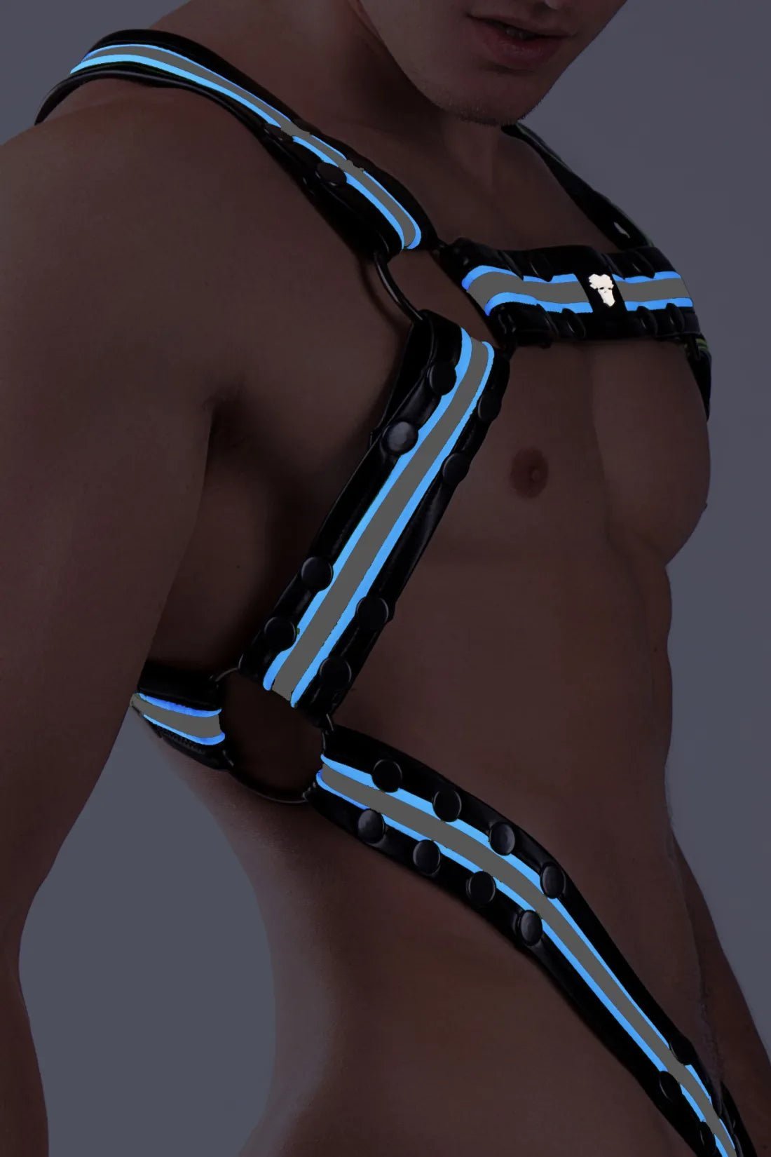Youngero. Men's Fetish Body Harness. Black+White Neon - MHR123-Y1 5 - www.maskulo.berlin Local City Store