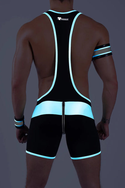 Youngero. Men's Wrestling Singlet. Codpiece. Zippered rear. Black and White Neon - MWS105 - Y1 - www.maskulo.berlin - Local store