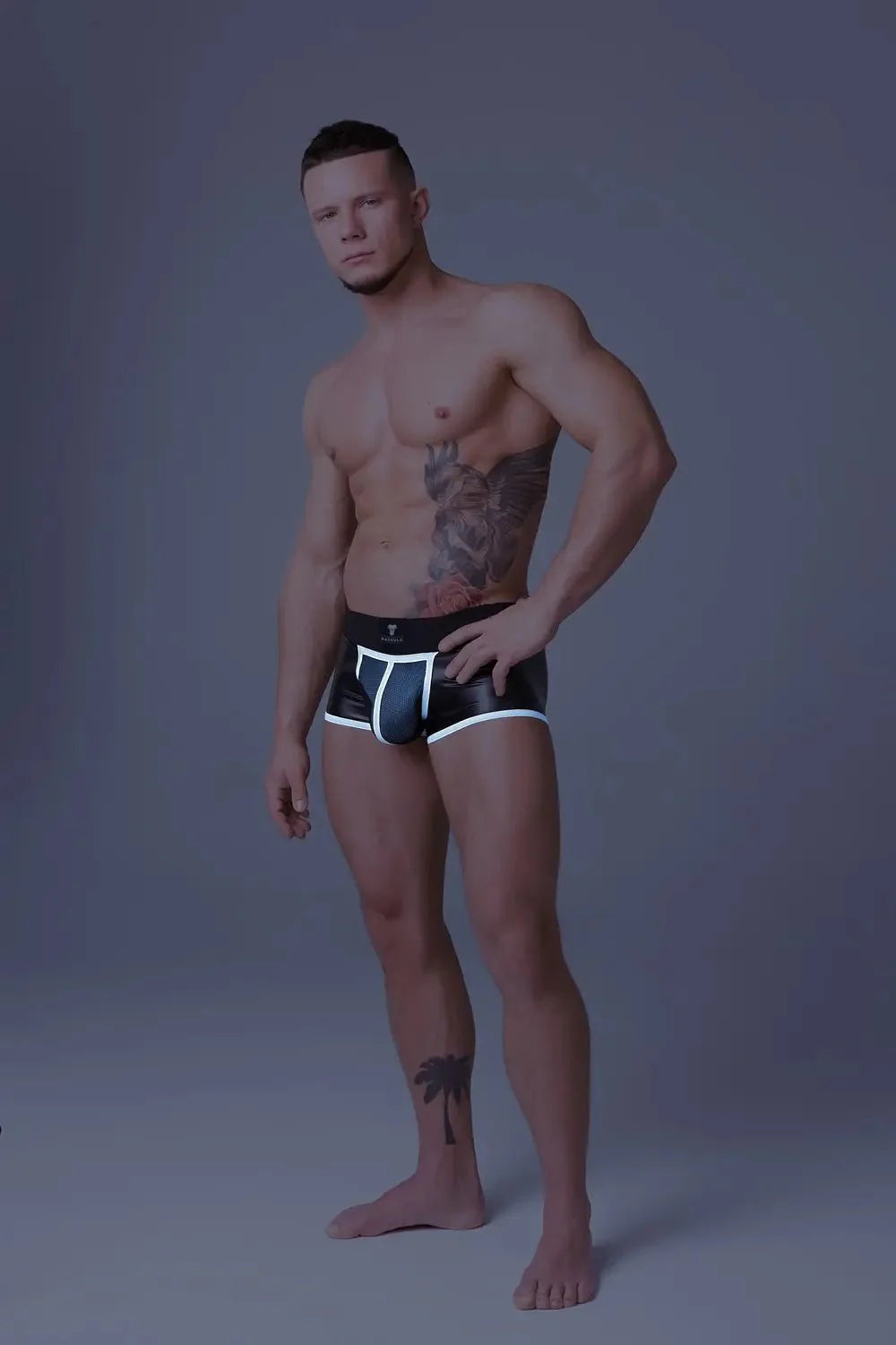Youngero Classic. Open Rear Trunk Shorts. White Neon