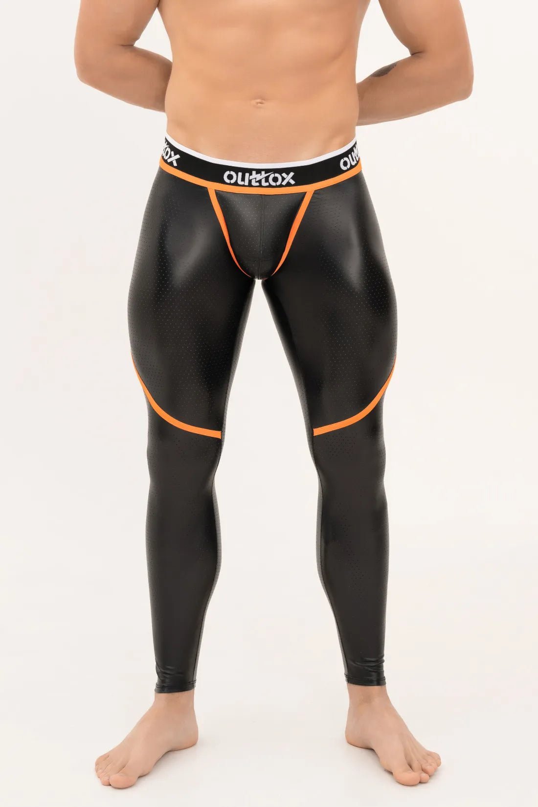 Zip-Rear Leggings With Snap Codpiece. Black And Orange - XLG102-Y1 - www.maskulo.berlin - Local store