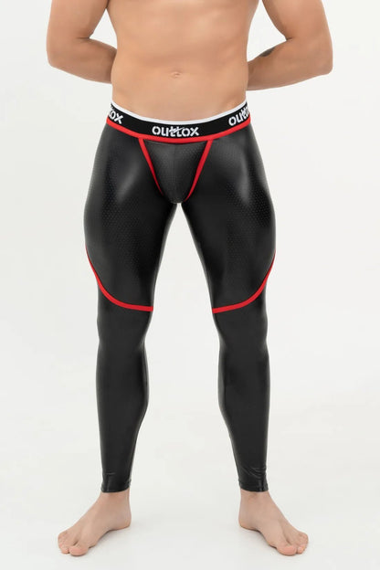 Zip-Rear Leggings With Snap Codpiece. Black+Red - XLG101-Y1 - www.maskulo.berlin - Local store