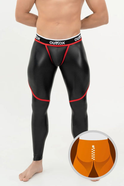 Zip-Rear Leggings With Snap Codpiece. Black+Red - XLG101-Y1 - www.maskulo.berlin - Local store
