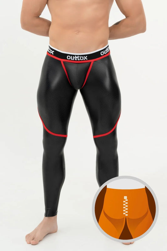 Zip-Rear Leggings With Snap Codpiece. Black+Red - XLG101-Y1 - www.maskulo.berlin - Local store